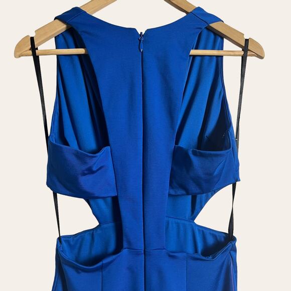 Bebe Fierce Deep V Plunge Side Cut Out Blue Ponte Dress Size S - Picture 6 of 12